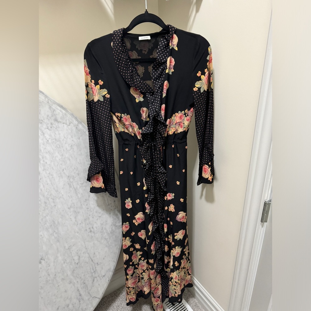 Vilshenko 100% Silk Floral Black Dress